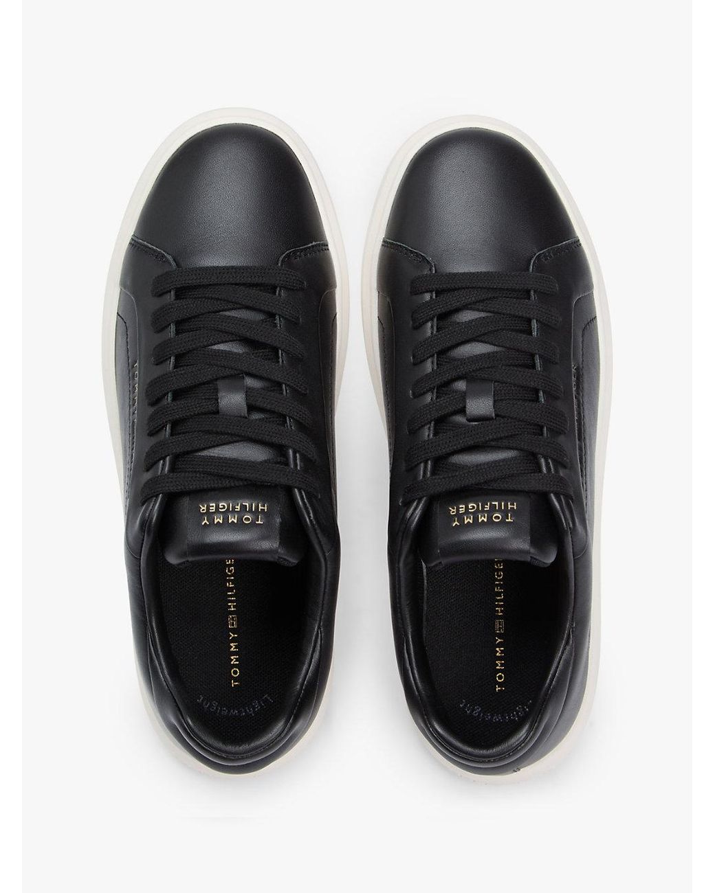 Tommy Hilfiger Black Lightweight Leather Cupsole Court Trainers