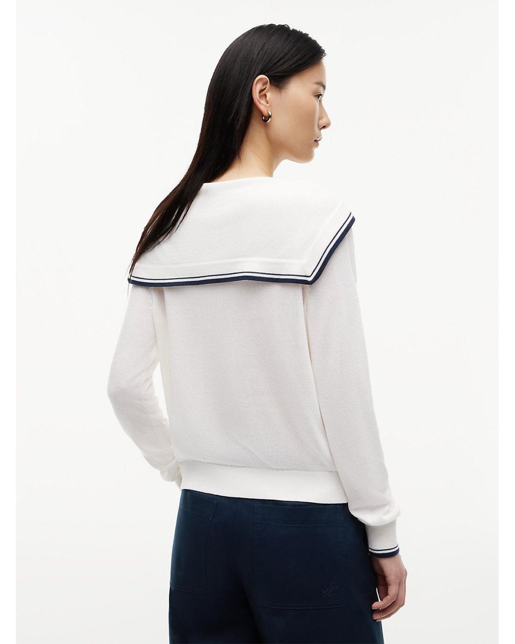 Tommy Hilfiger White Relaxed Sailor Collar Jumper With Silk