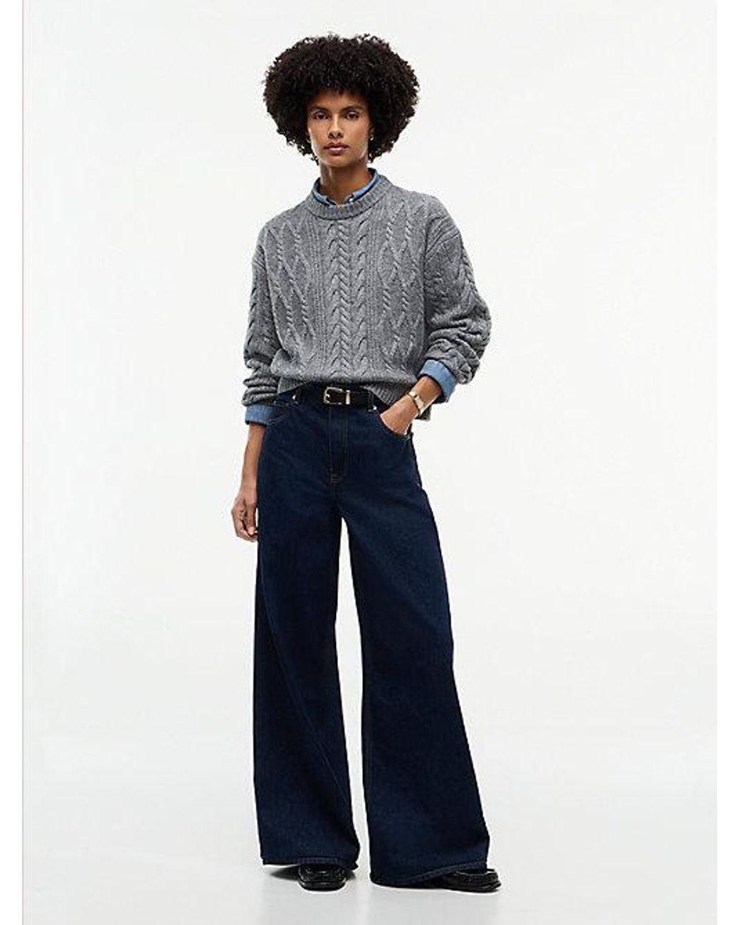 Tommy Hilfiger Gray Relaxed Cable Knit Jumper With Silk