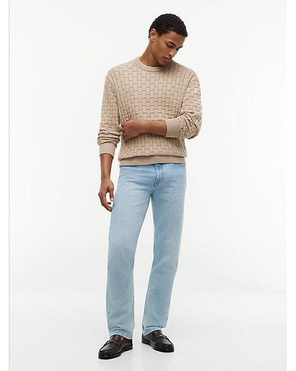 Tommy Hilfiger Natural Mixed Cable Knit Relaxed Jumper for men