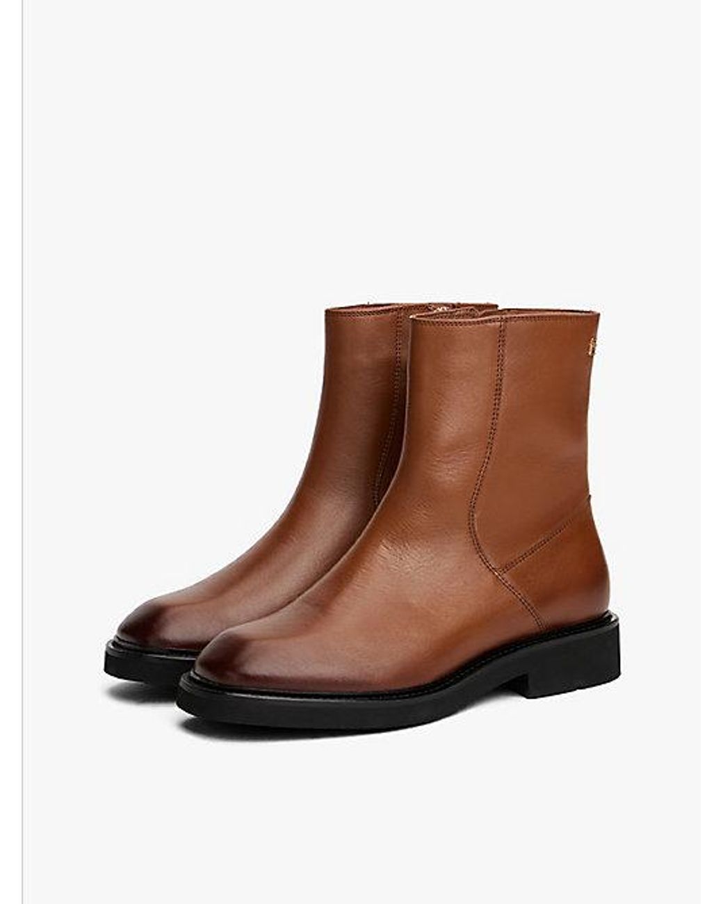 Tommy Hilfiger Brown Square Toe Leather Ankle Boots