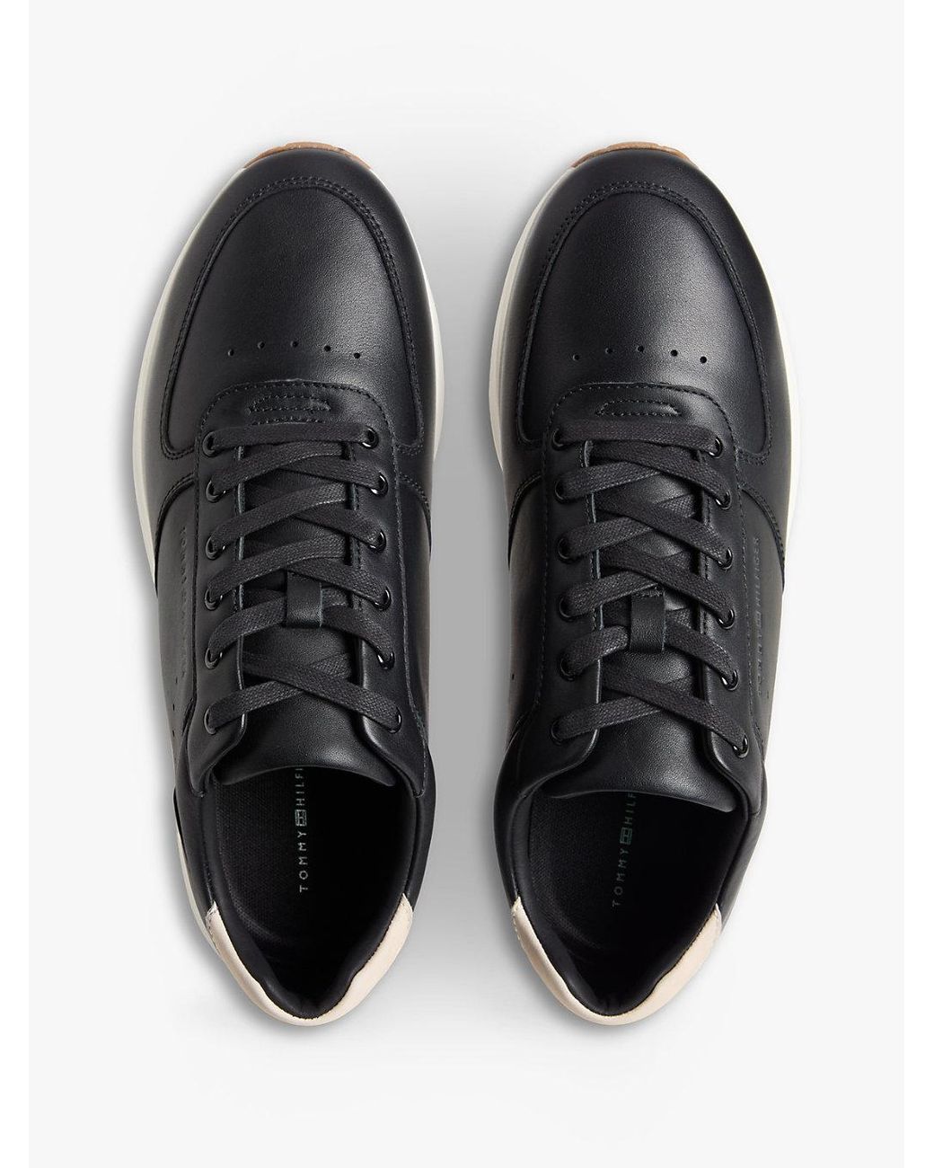 Tommy Hilfiger Black Debossed Leather Fine Cleat Trainers for men