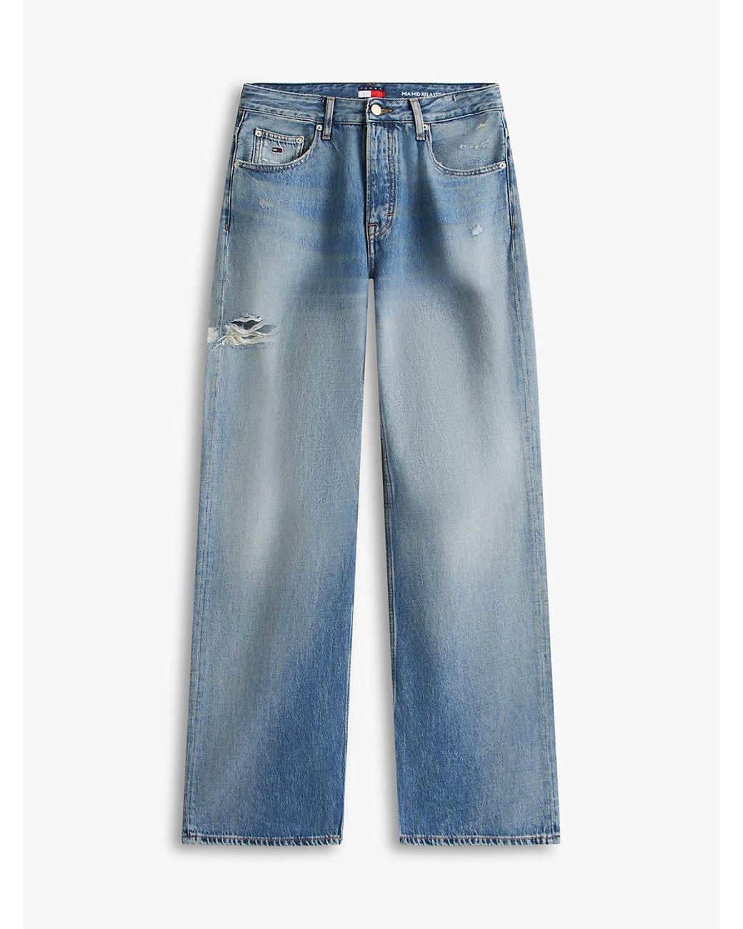 Tommy Hilfiger Blue Mia Distressed Mid Rise Relaxed Straight Leg Jeans
