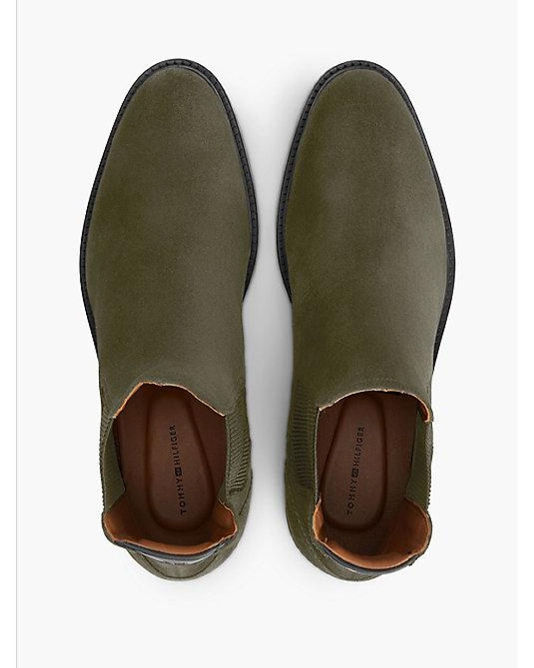 Tommy Hilfiger Green Suede Rubberised Flag Chelsea Boots for men