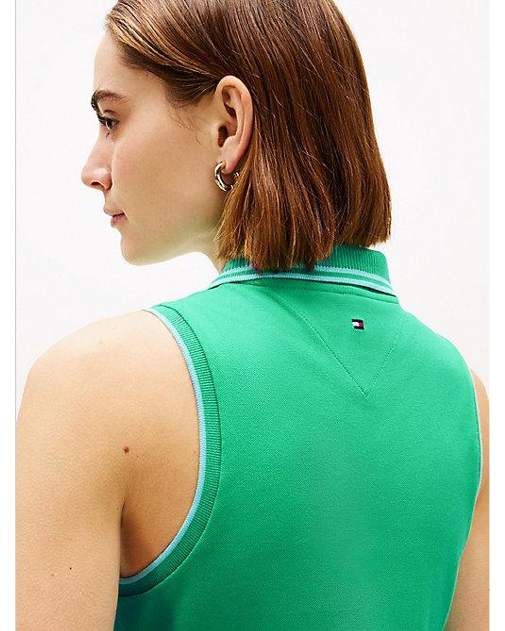 Tommy Hilfiger Green 1985 Slim Fit Pique Sleeveless Polo Shirt