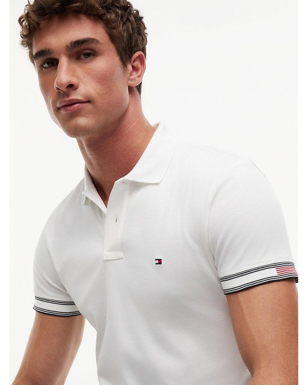 Tommy Hilfiger White Slim Fit Fluid Cotton Polo Shirt for men
