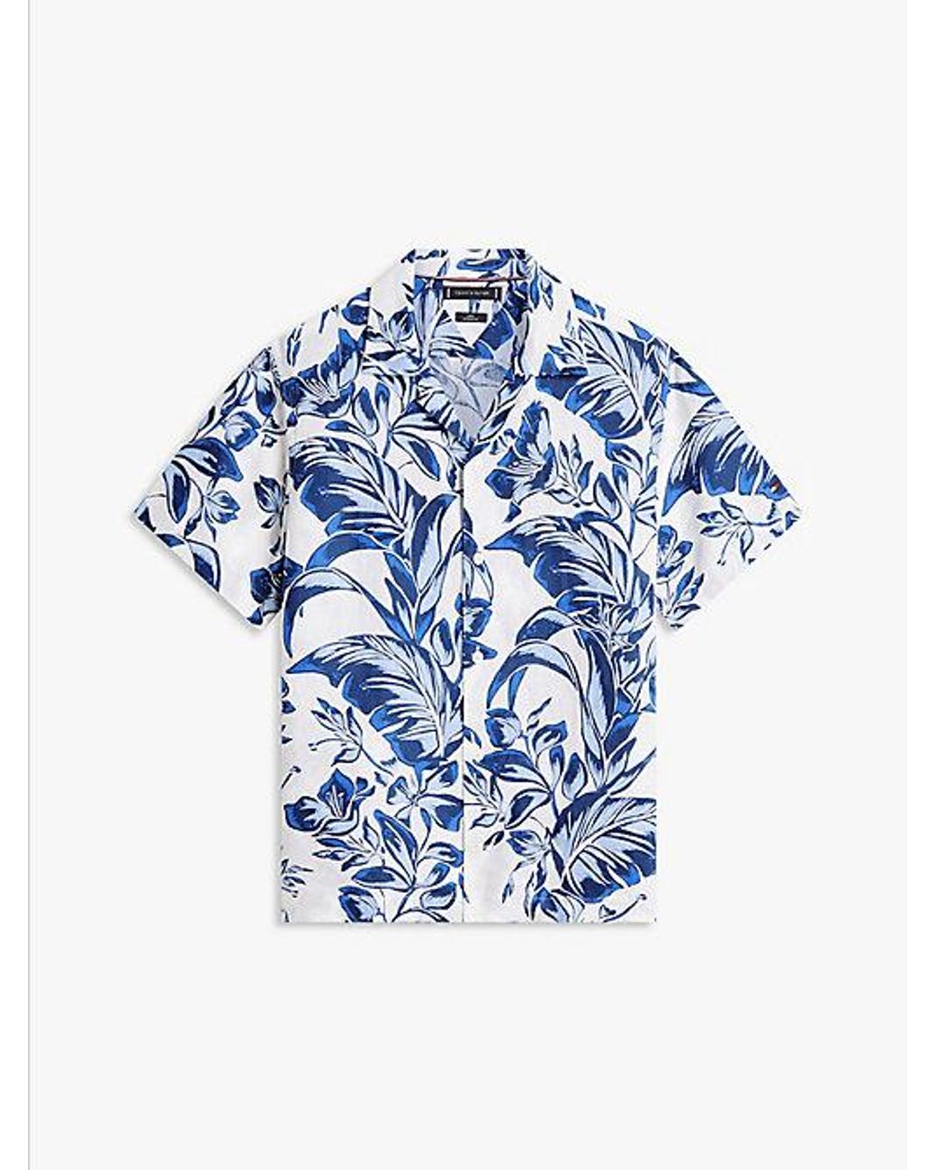 Tommy Hilfiger Linnen Overhemd Met Bloemenprint En Korte Mouwen in het Blue voor heren