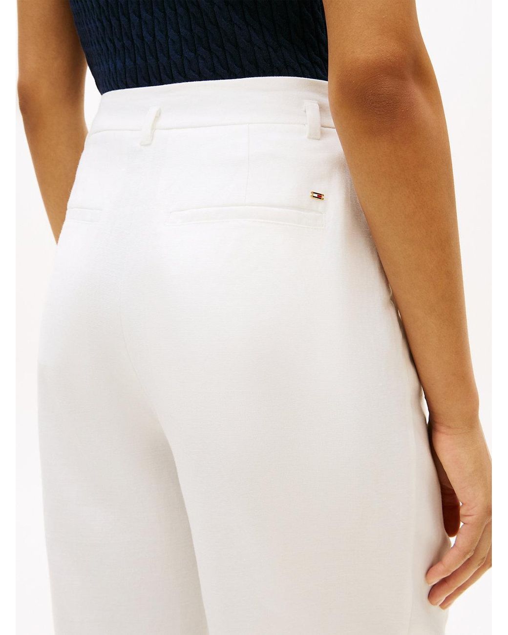 Pantalon Ample En Lin Mélangé À Ceinture Tommy Hilfiger en coloris White