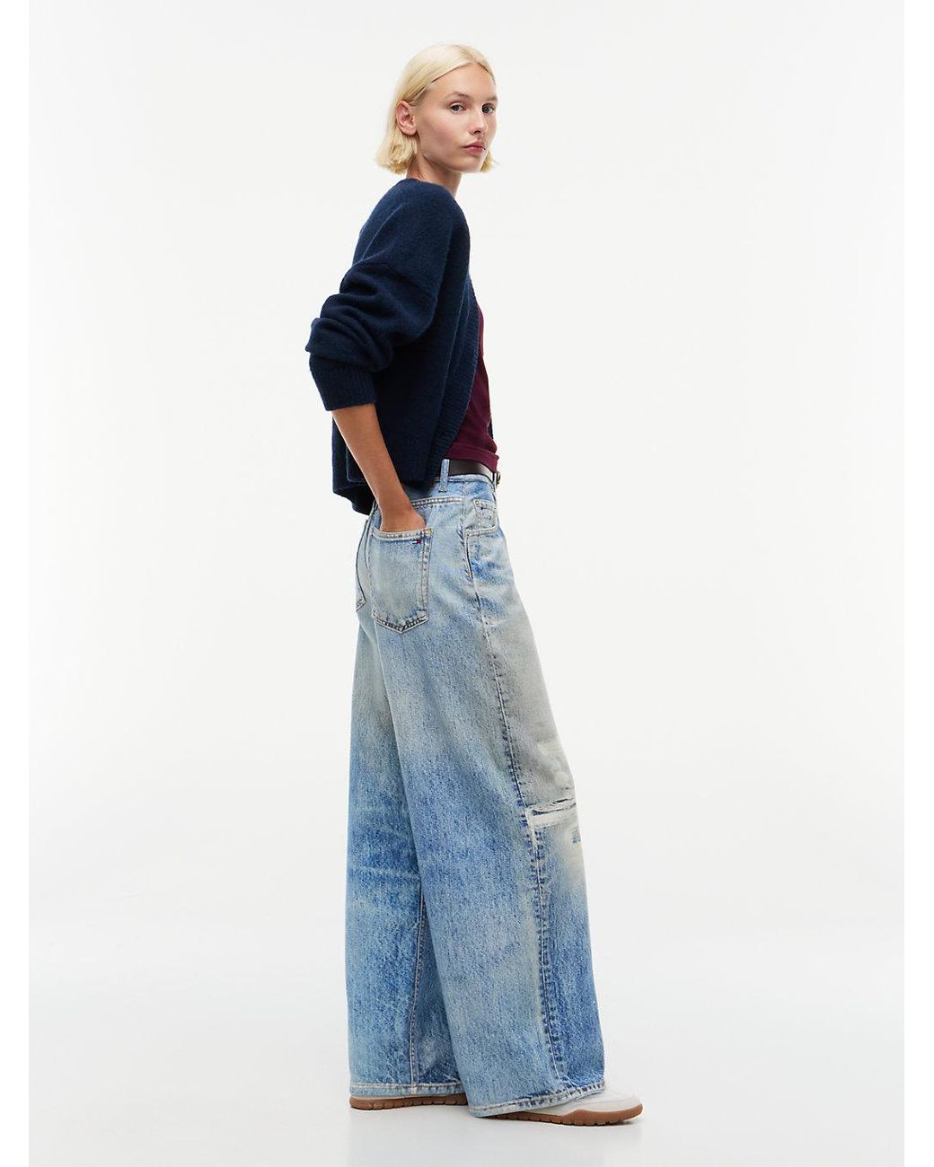 Tommy Hilfiger Blue Distressed Mid Rise Loose Wide Leg Jeans