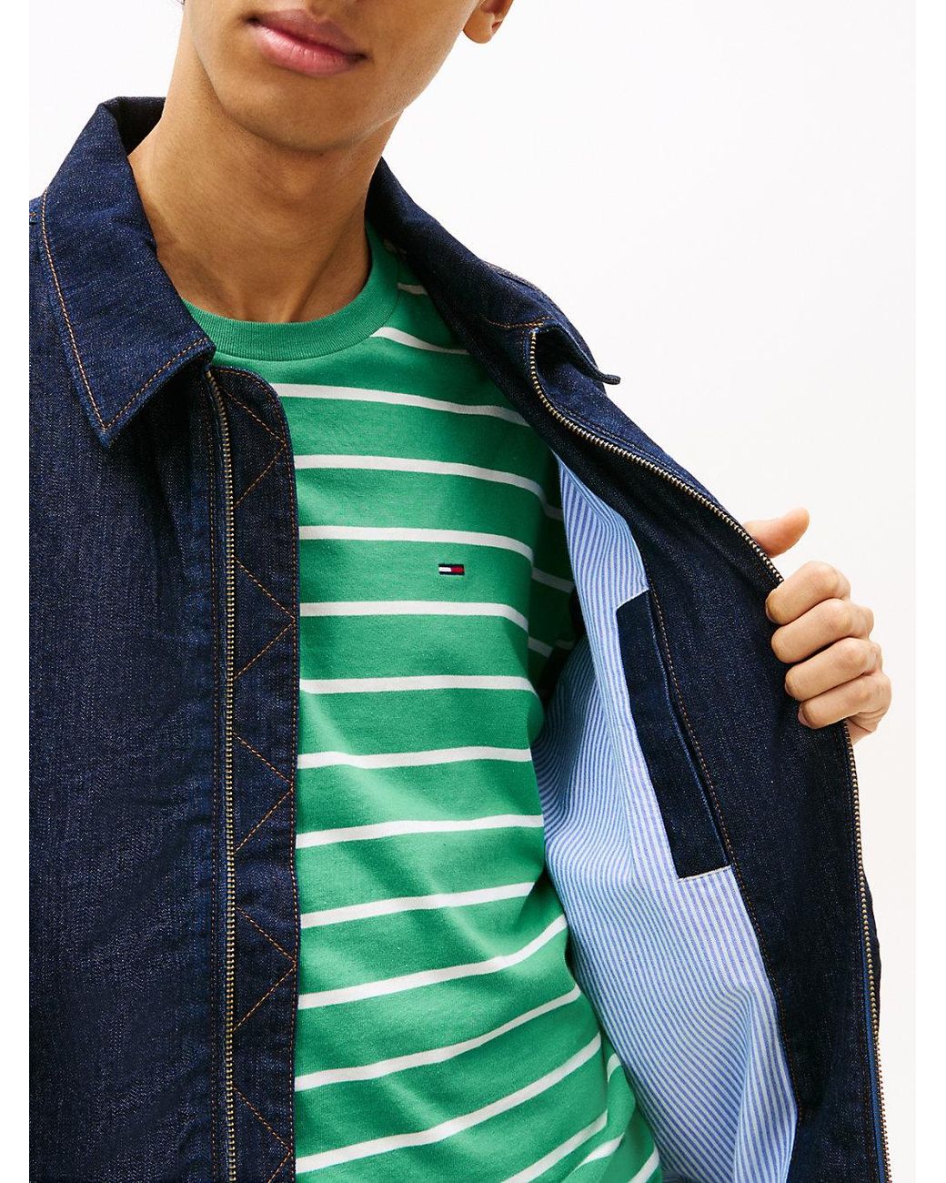Tommy Hilfiger Blue Chambray Denim Harrington Jacket for men