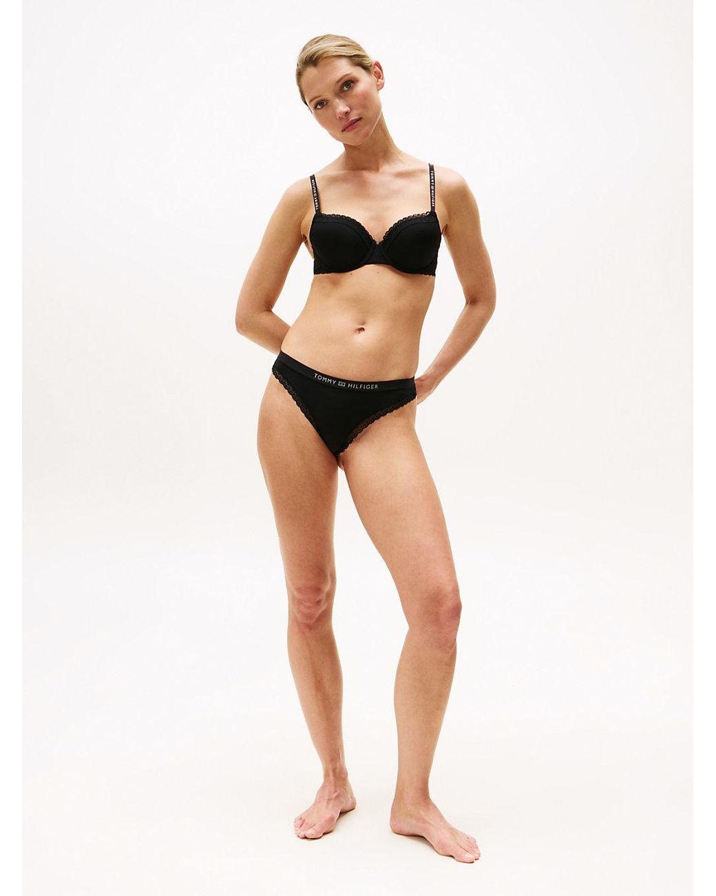 Tommy Hilfiger Black Tonal Lace Demi-cup Bra