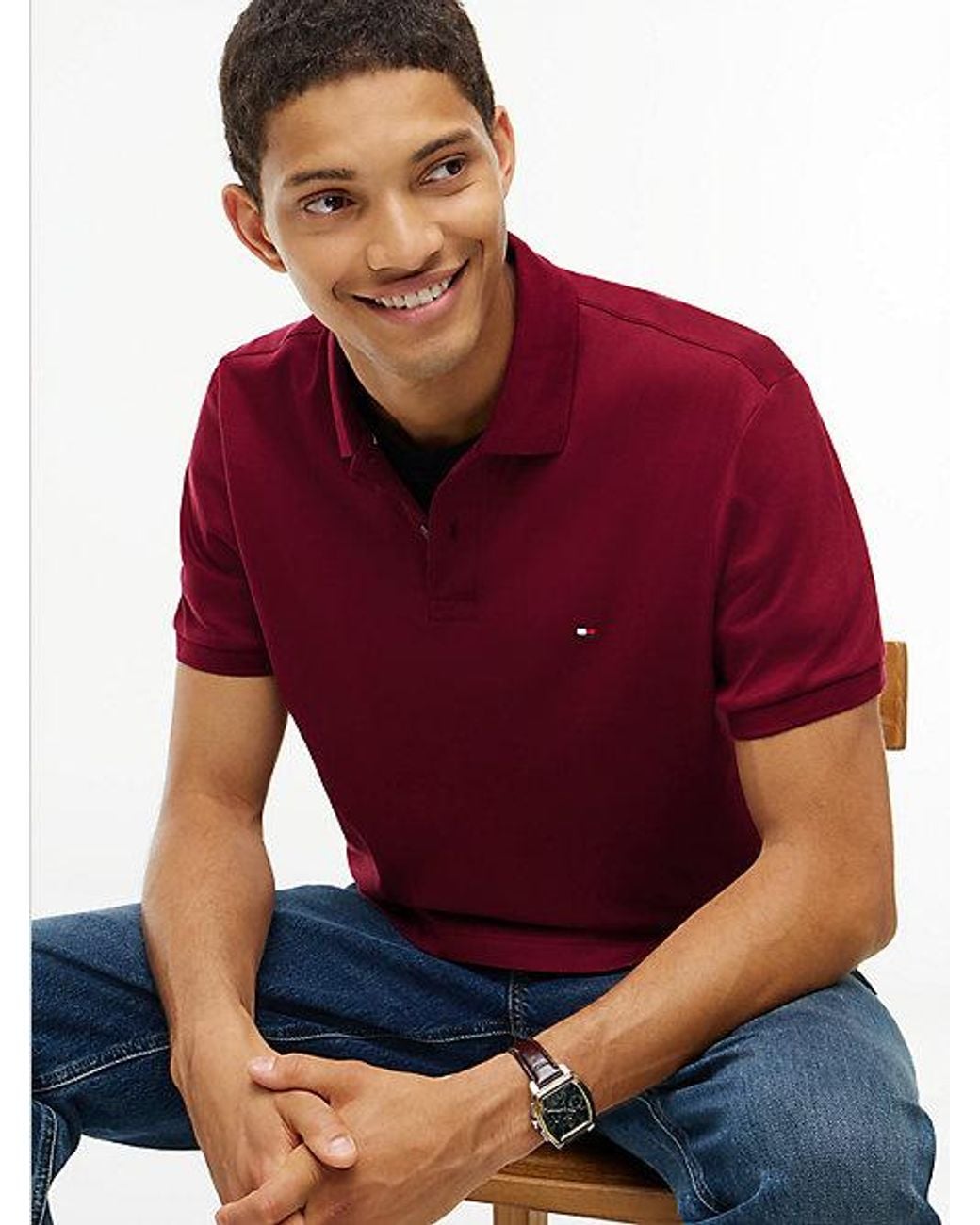 Tommy Hilfiger Red Fluid Cotton Interlock Knit Polo Shirt for men