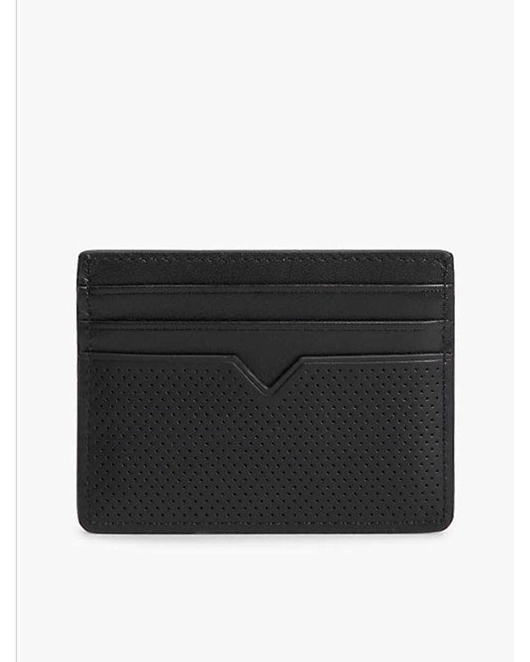 Tommy Hilfiger Black Perforated Leather Enamel Flag Card Holder for men