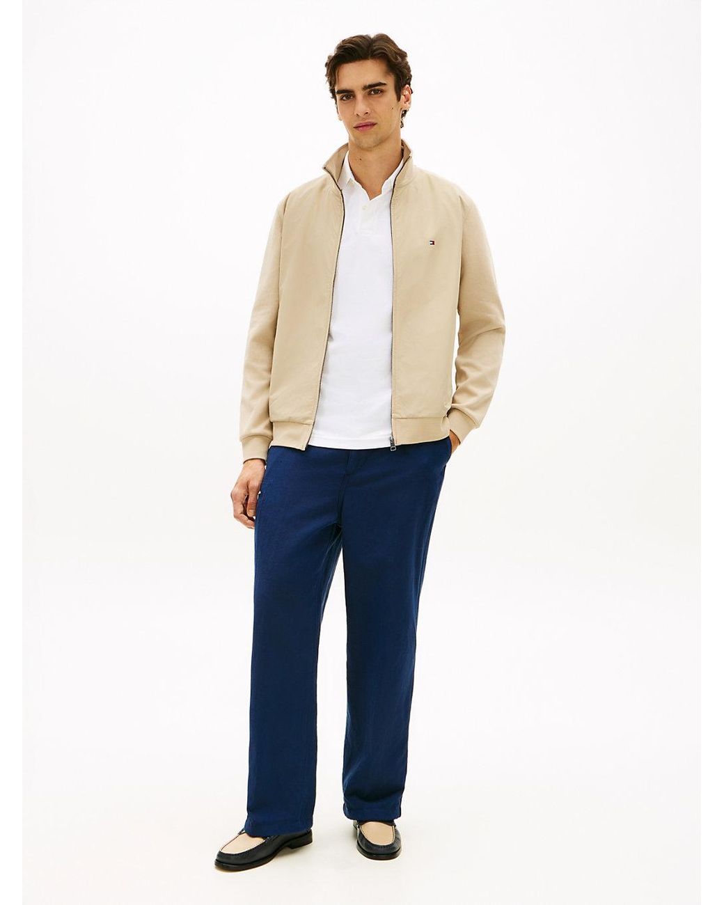 Tommy Hilfiger Natural Intechno Knit Flag Embroidery Zip-Thru Jumper for men
