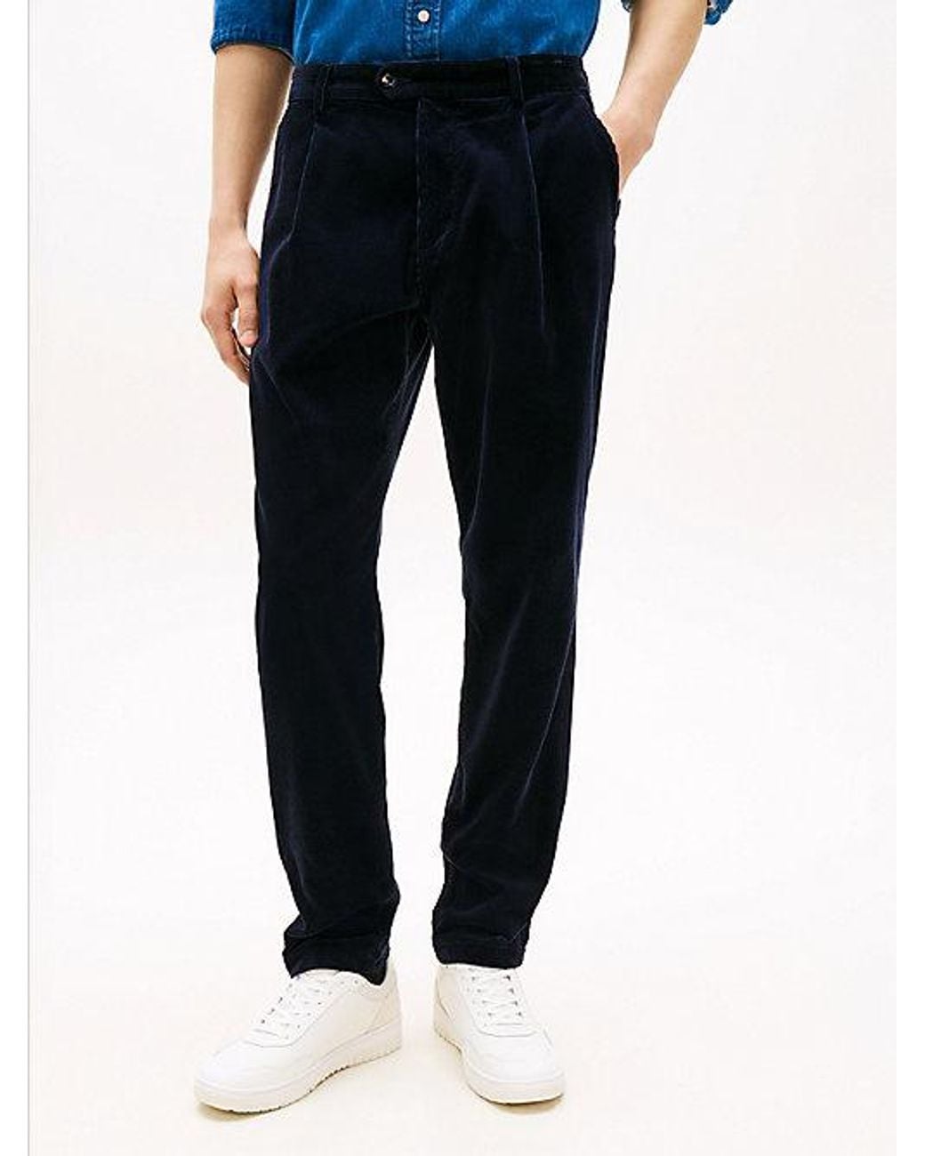 Tommy Hilfiger Blue Harlem Pleated Tapered Corduroy Chinos for men
