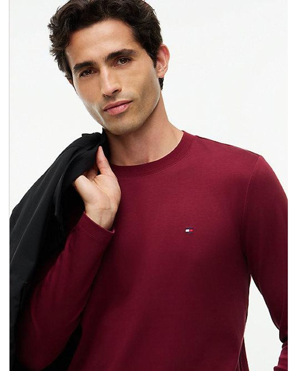 Tommy Hilfiger Red Slim Interlock Knit Long Sleeve T-Shirt for men