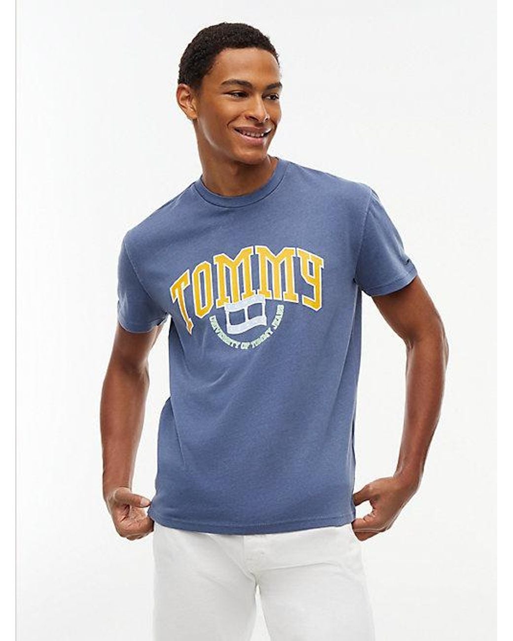 Tommy Hilfiger Blue Tommy Jeans Varsity Logo Jersey T-Shirt for men
