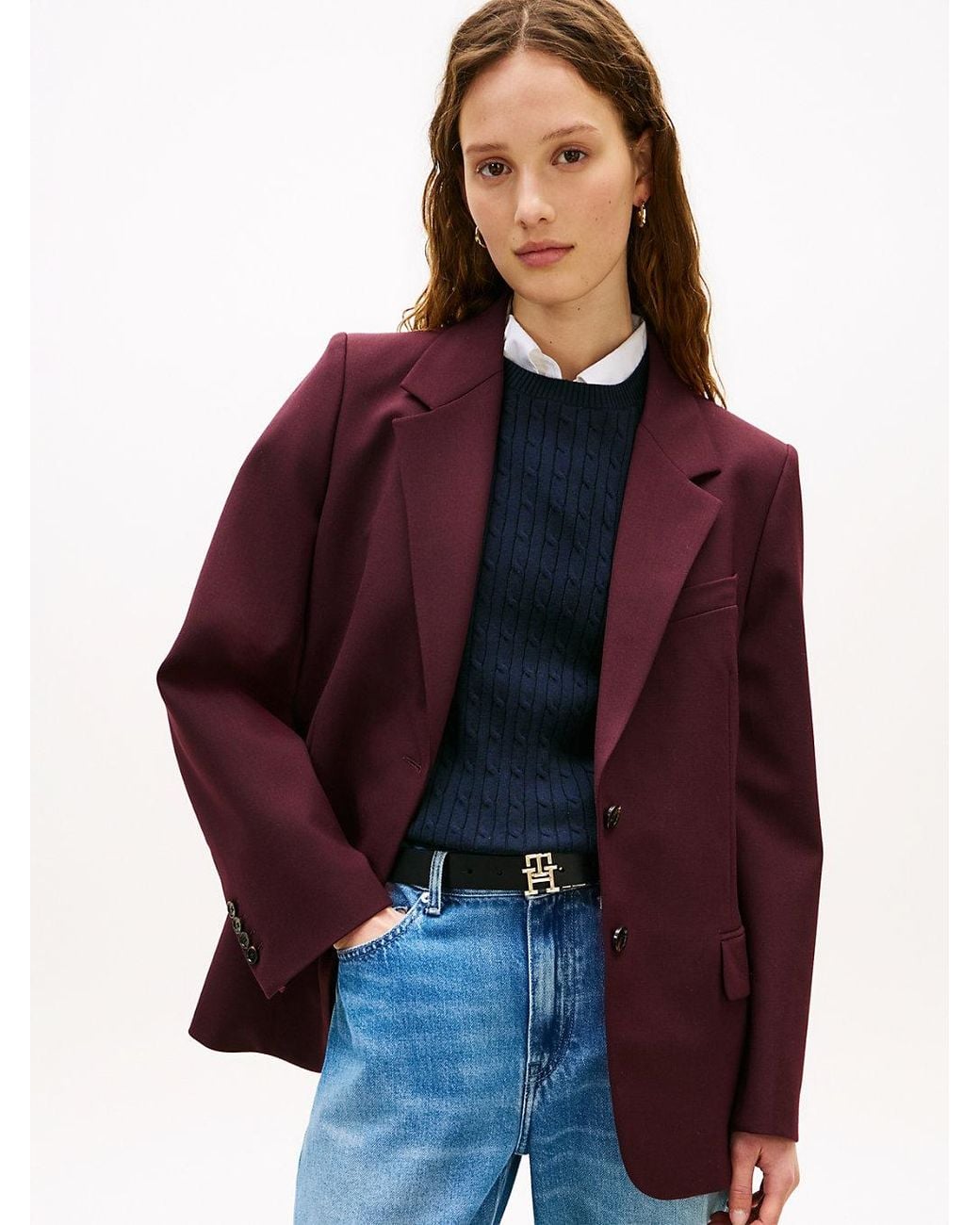 Tommy Hilfiger Purple Relaxed Fit Wool Blend Blazer