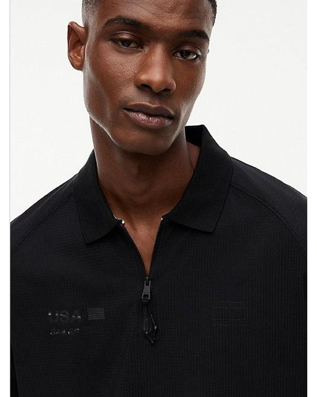 Tommy Hilfiger Black Tommy X U.S. Sail Gp Team Zip Placket Polo Shirt