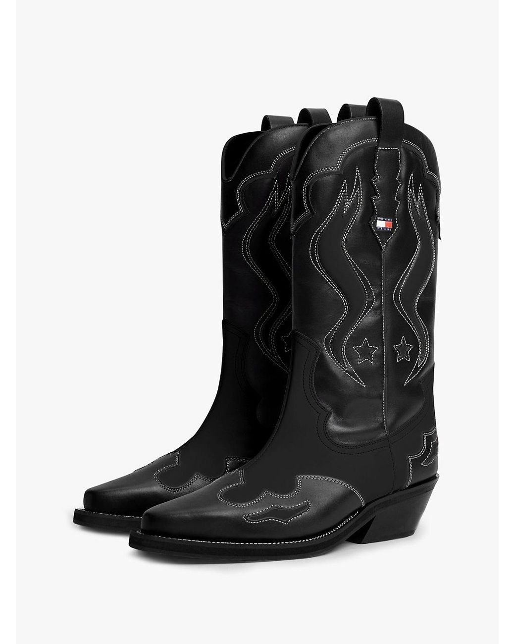 Tommy Hilfiger Black Archive Leather Cowboy Boots