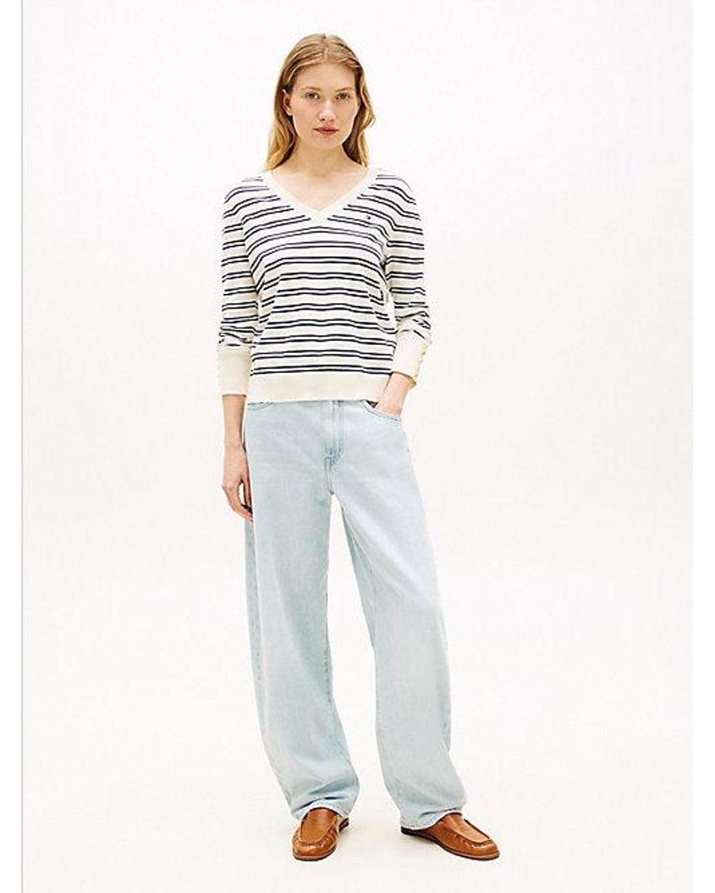 Tommy Hilfiger Gray Tone Button Cuff V-Neck Jumper