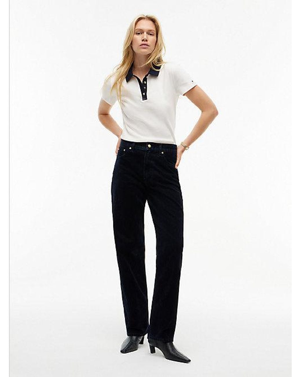 Tommy Hilfiger Blue Sarah Festive High Rise Straight Flocked Jeans