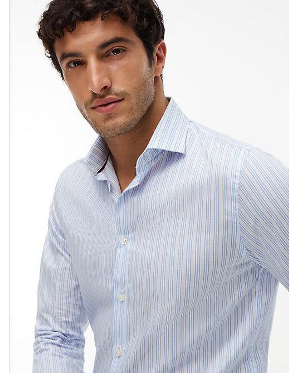 Tommy Hilfiger White New York Label Slim Fit Flex Collar Shirt for men