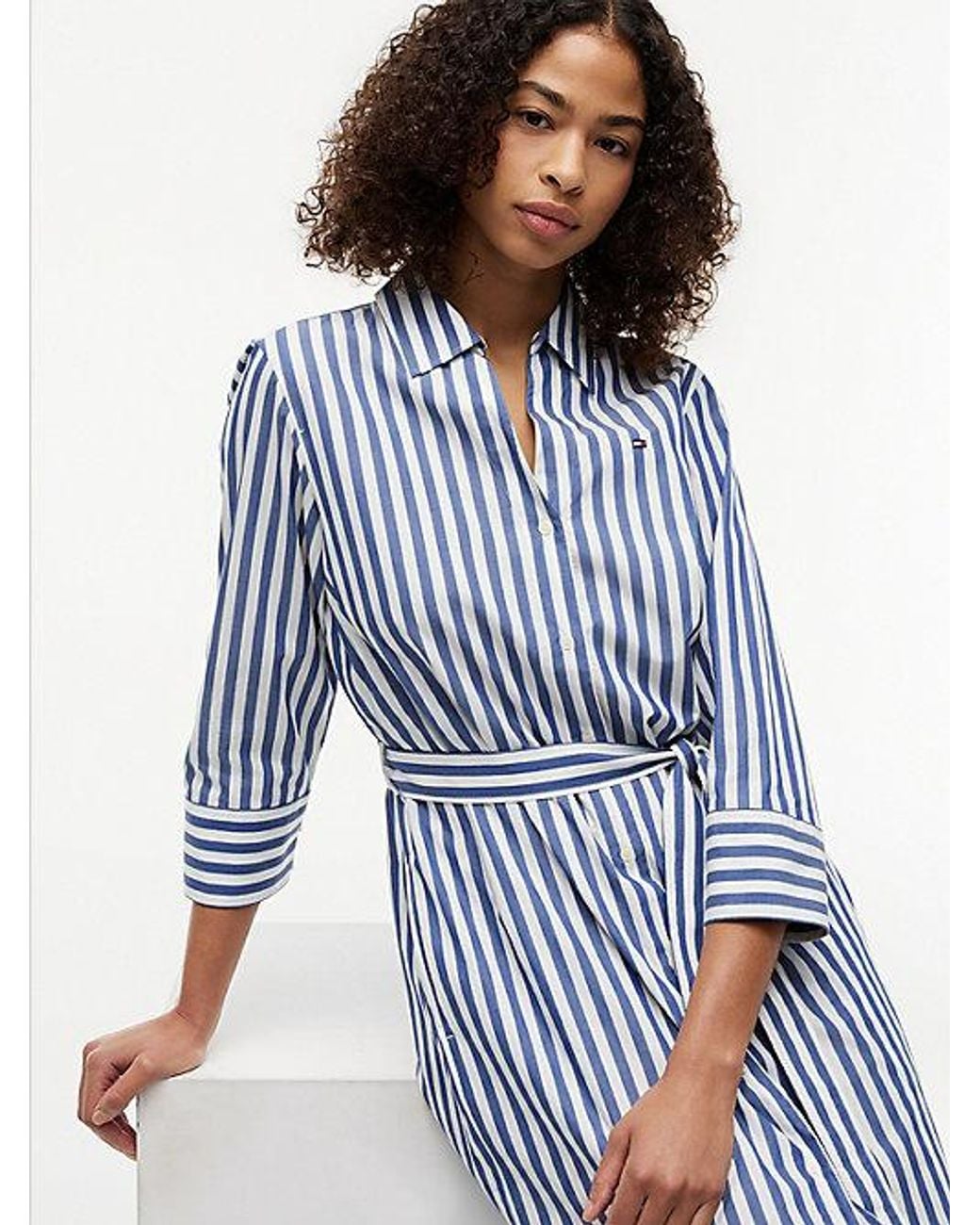Tommy Hilfiger Blue Belted Relaxed Midi Shirt Dress