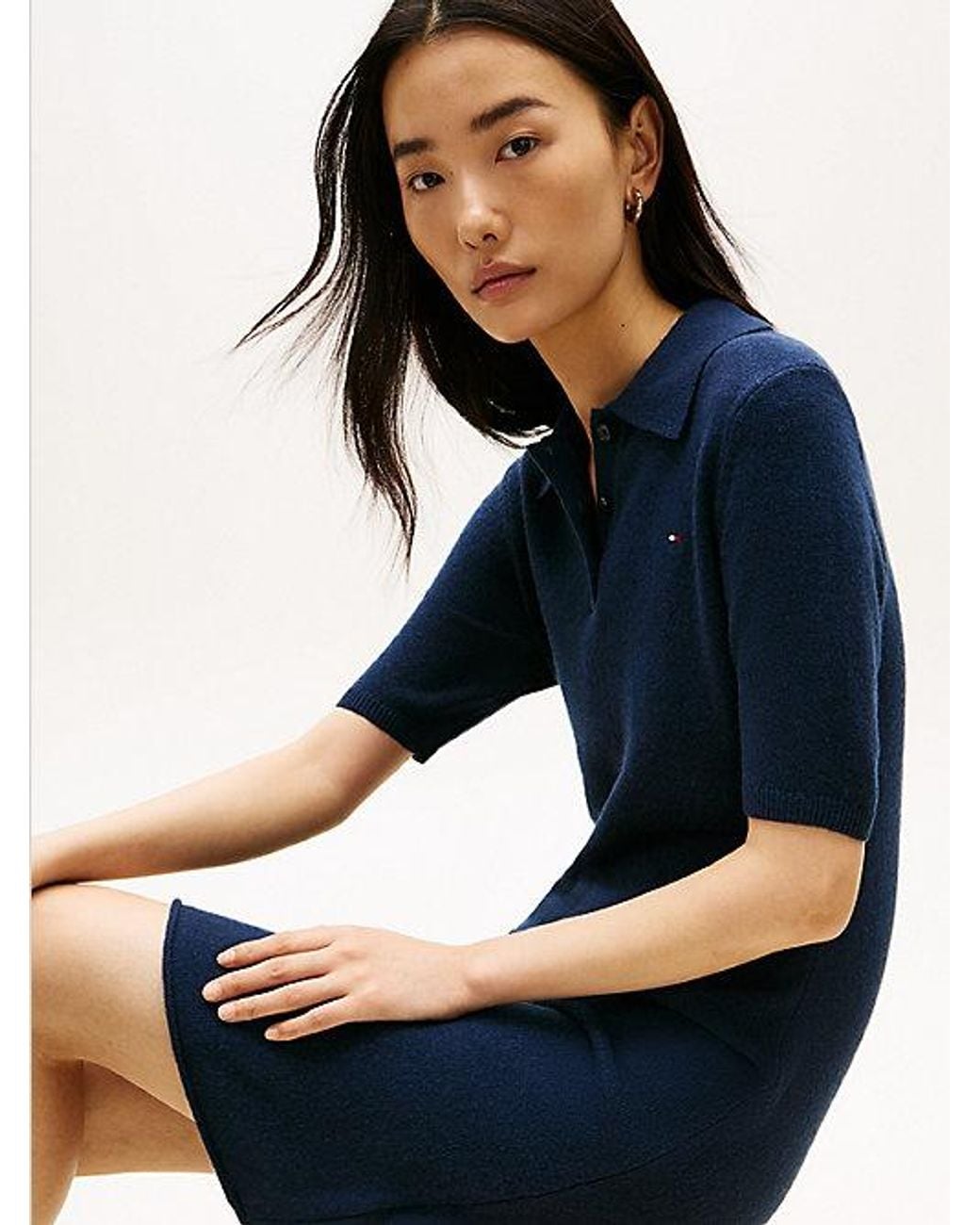 Tommy Hilfiger Blue Soft Wool Fit And Flare Mini Dress