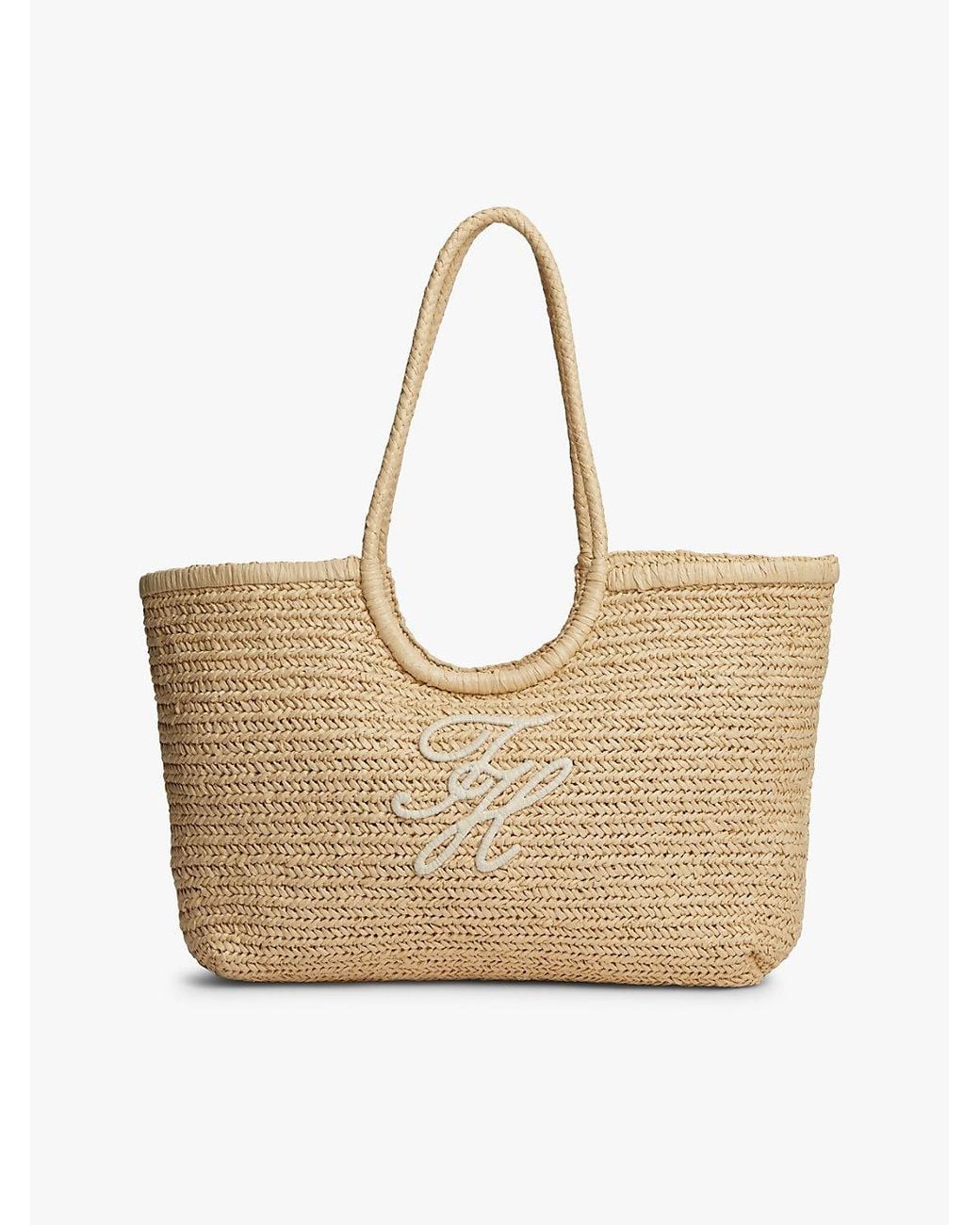 Tommy Hilfiger Natural Raffia Textured Logo Tote Bag