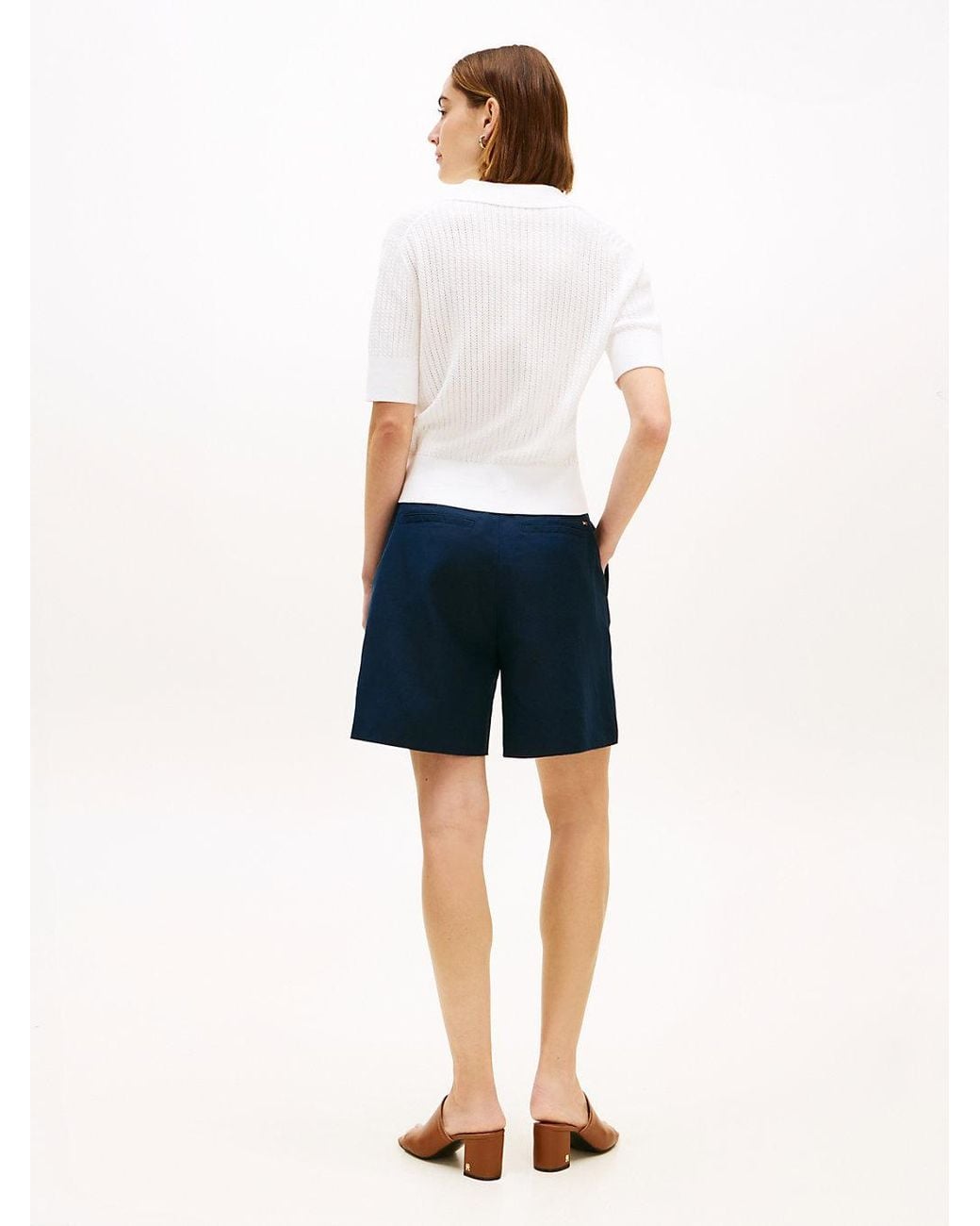Tommy Hilfiger White Pointelle Short Sleeve Polo Jumper