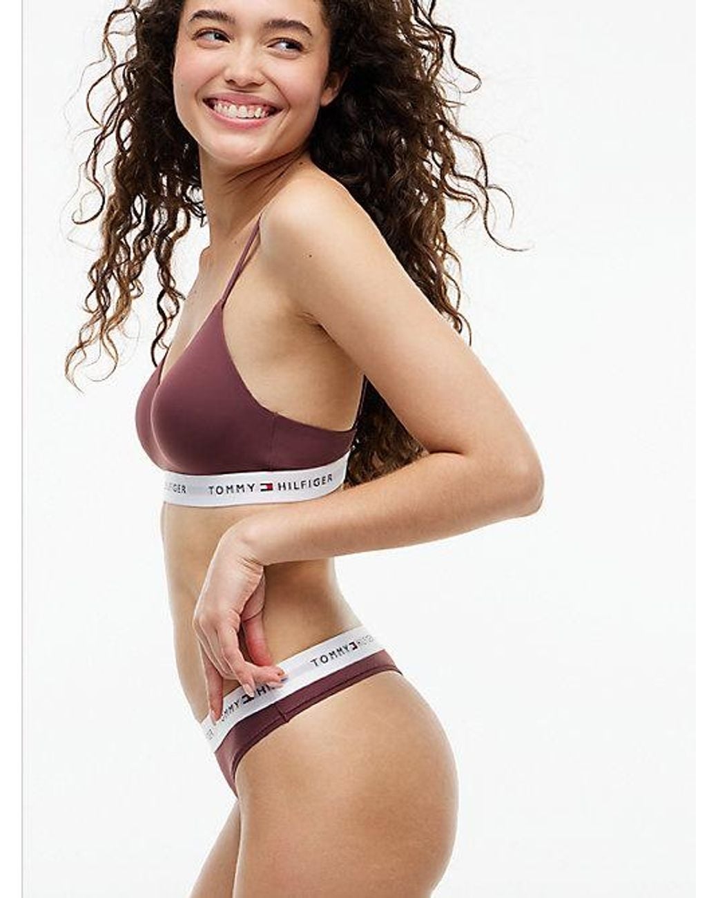 Tommy Hilfiger Brown Signature Logo Microfibre Thong