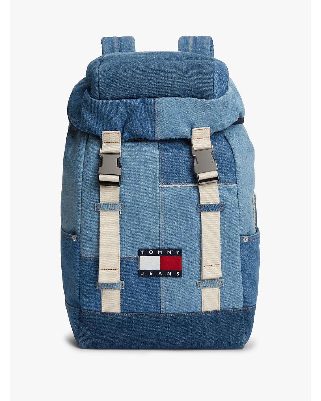 Tommy Hilfiger Blue Logo Patchwork Denim Backpack for men
