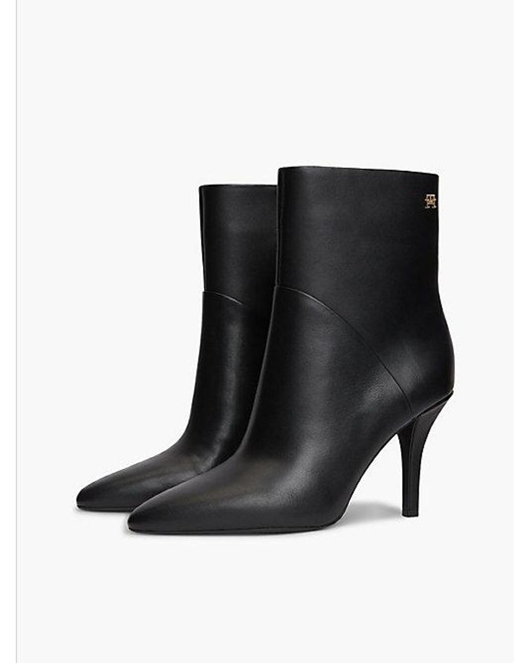 Tommy Hilfiger Black Leather Pointed Toe Heeled Ankle Boots