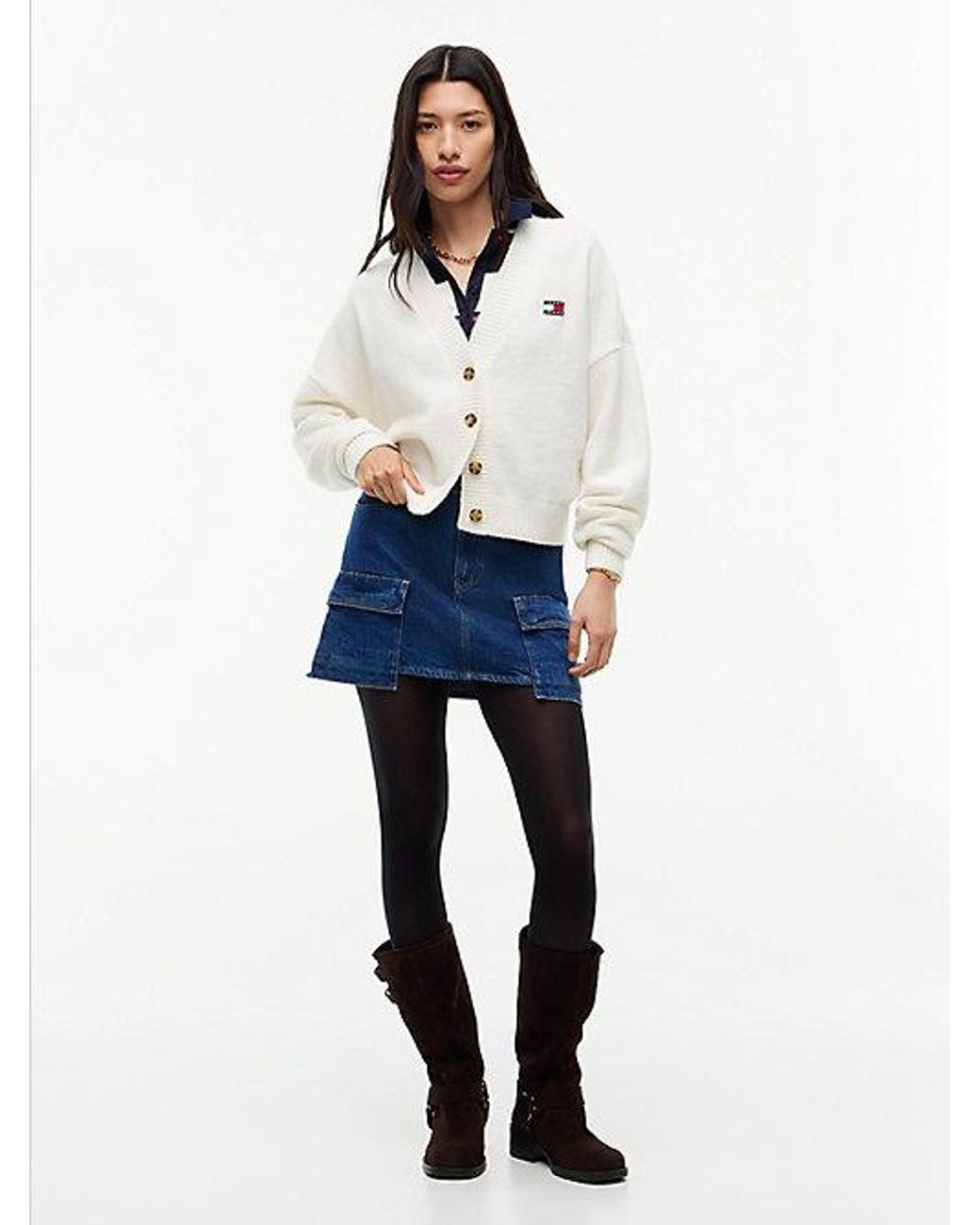 Tommy Hilfiger White Tommy Jeans Tommy Badge Fluffy Cardigan With Alpaca