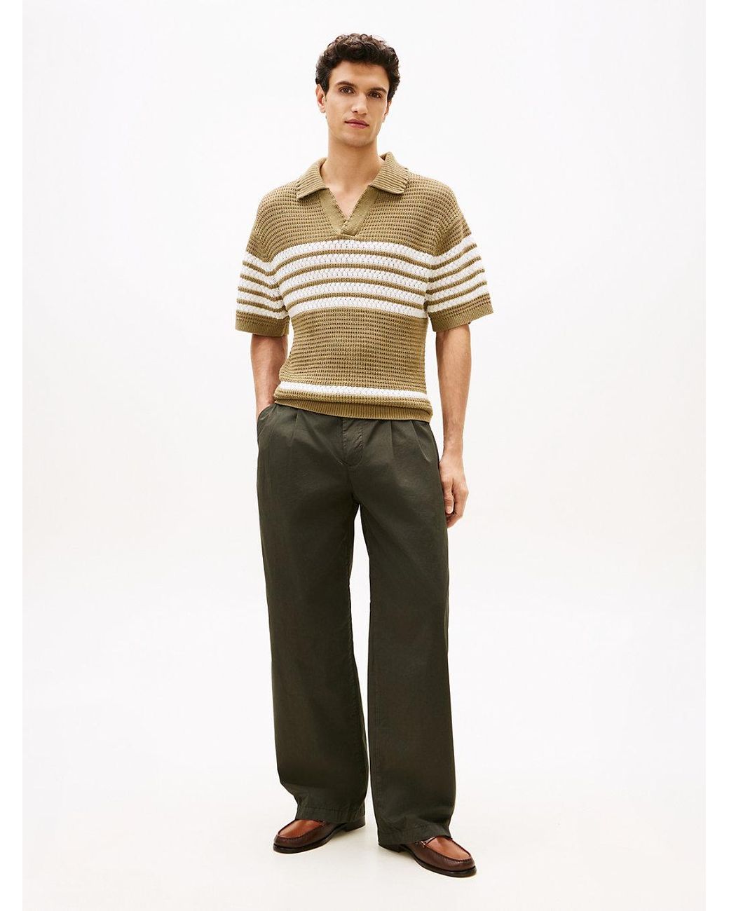 Tommy Hilfiger Green Lightweight Paper Touch Pleated Loose Trousers for men