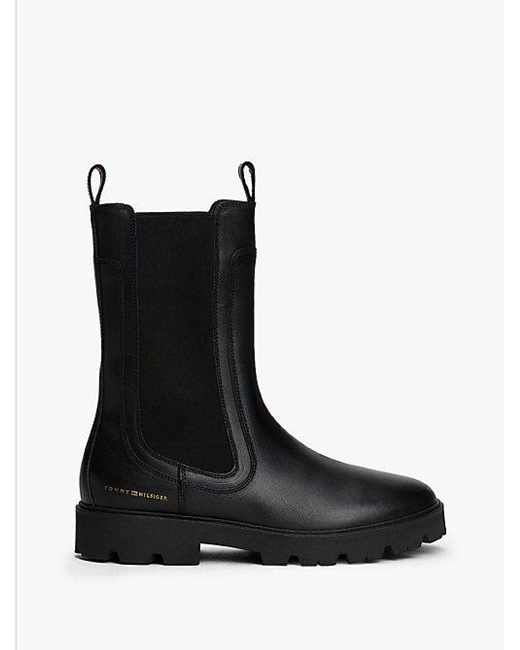 Tommy Hilfiger Black Leather Cleat Mid Chelsea Boots