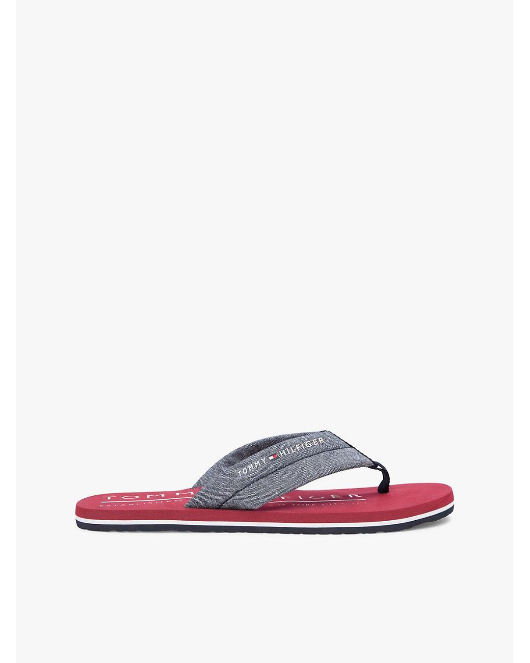 Tommy Hilfiger White Pure Linen Chambray Jacquard Flip-Flops for men