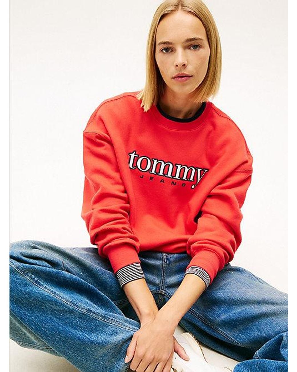 Tommy Hilfiger Red Logo Appliqué Boxy Fleece Sweatshirt