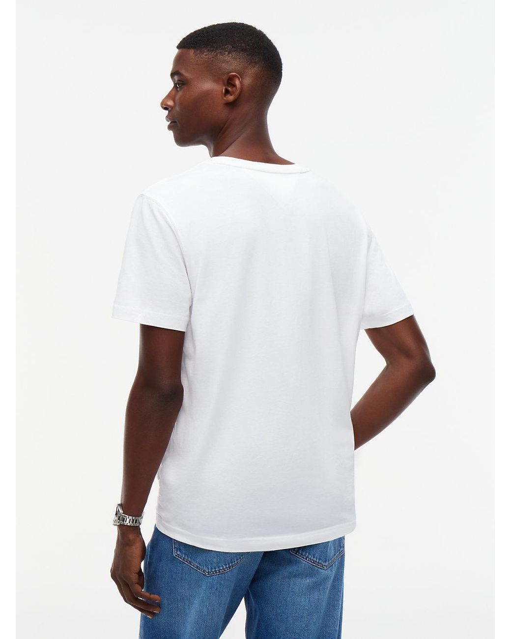 Tommy Hilfiger White Logo Embroidery Jersey Crew Neck T-Shirt for men