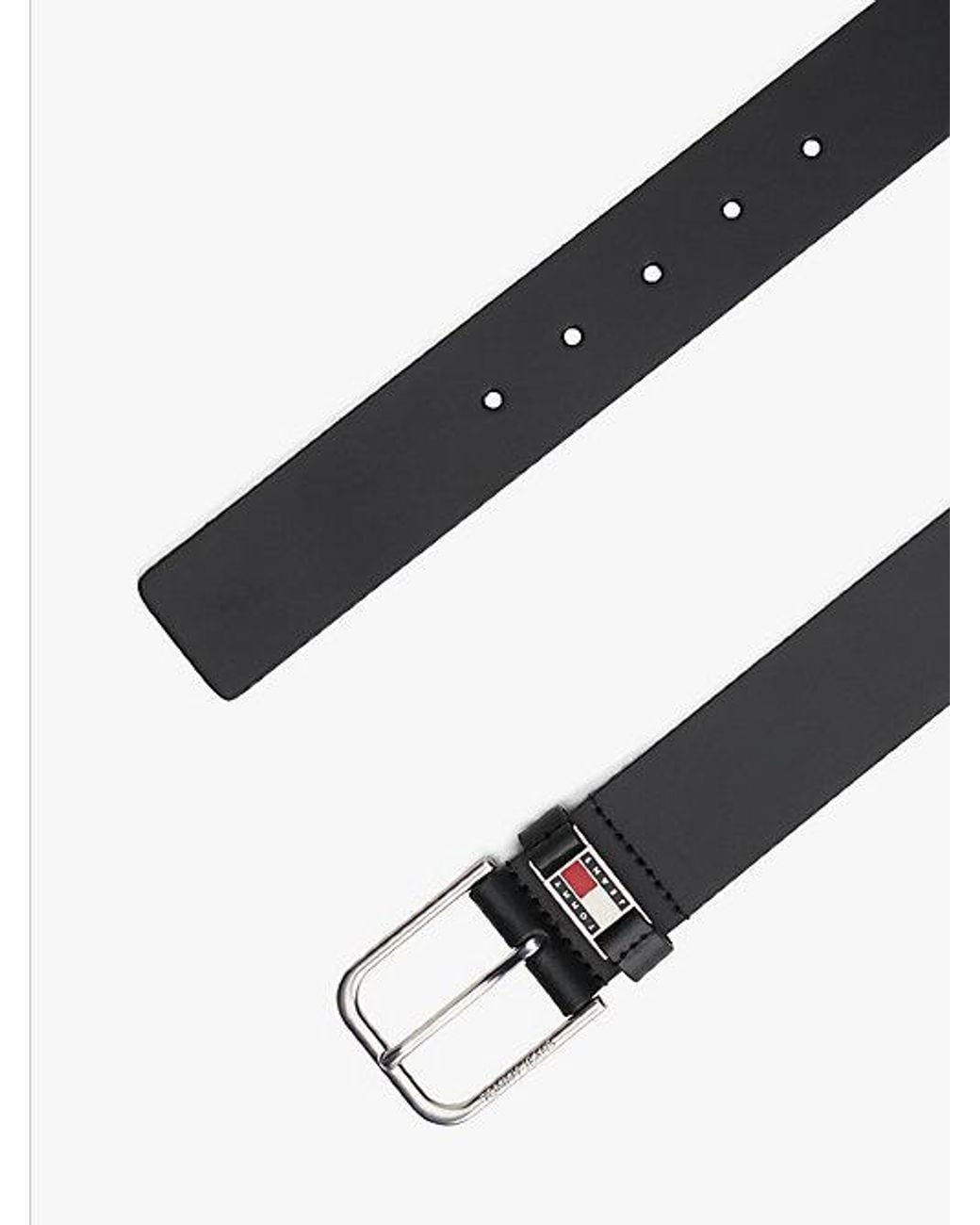 Tommy Hilfiger Black Scanton Debossed Square Buckle Leather Belt for men
