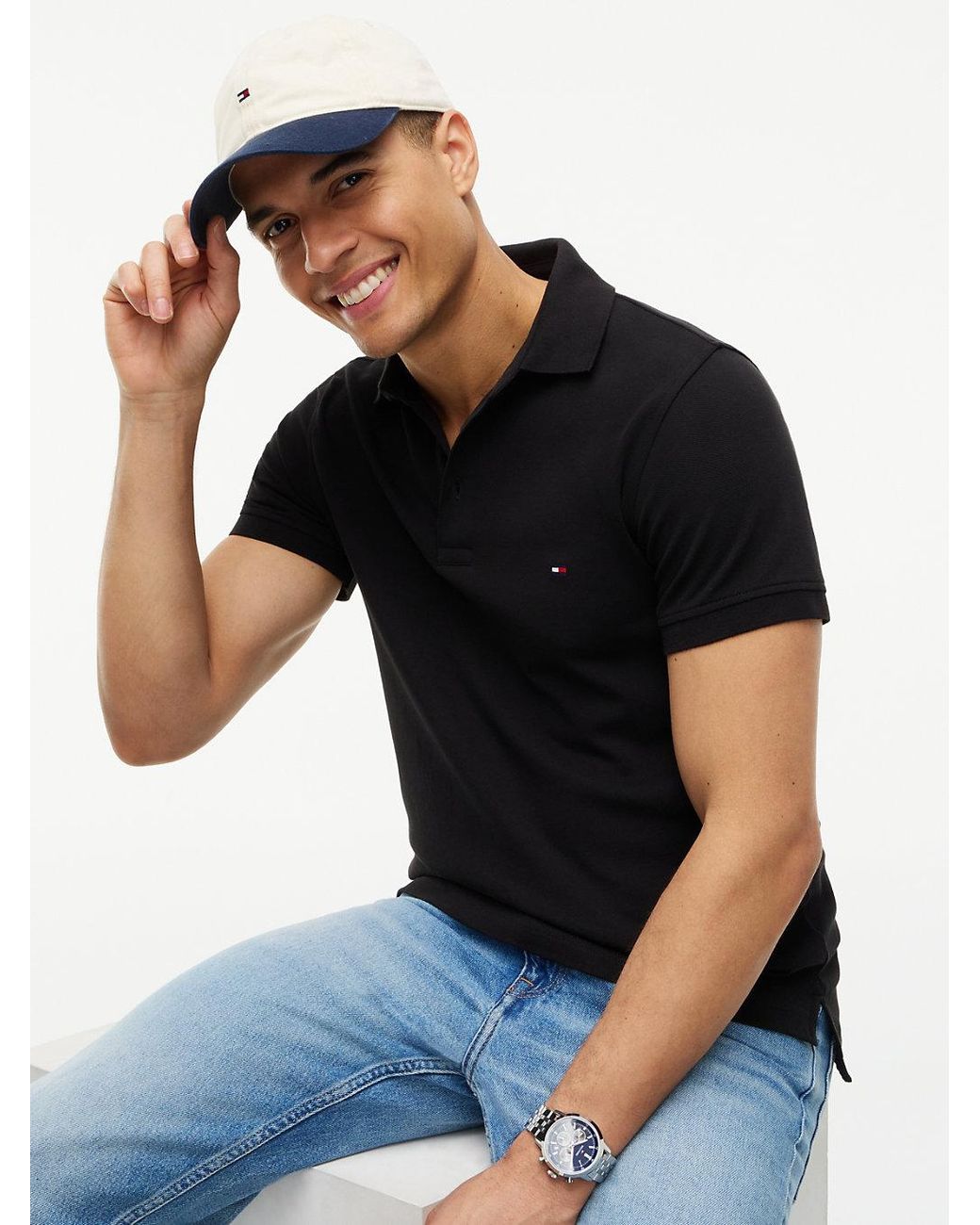 Tommy Hilfiger Black 1985 Slim Fit Pique Polo Shirt for men