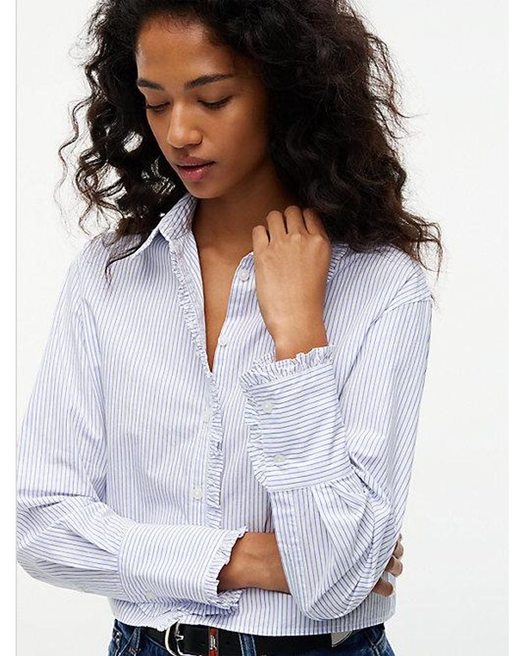 Tommy Hilfiger White Relaxed Fit Ruffle Poplin Shirt
