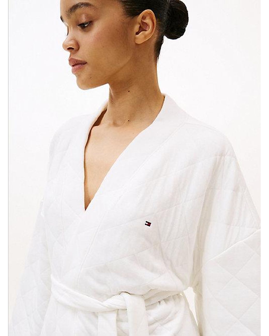 Tommy Hilfiger White Essential Quilted Jacquard Jersey Robe