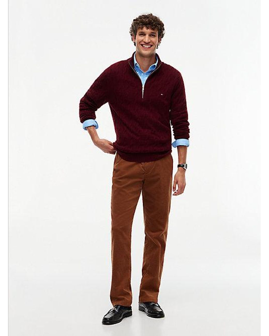 Tommy Hilfiger Brown Denton Slim Straight Fine Corduroy Chinos for men
