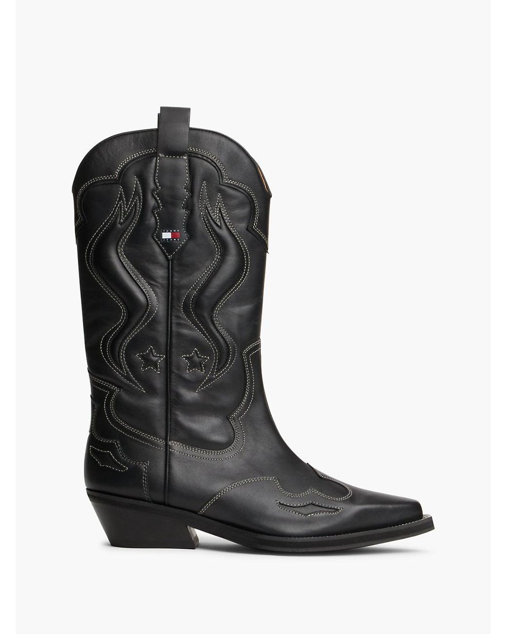 Tommy Hilfiger Black Archive Leather Cowboy Boots