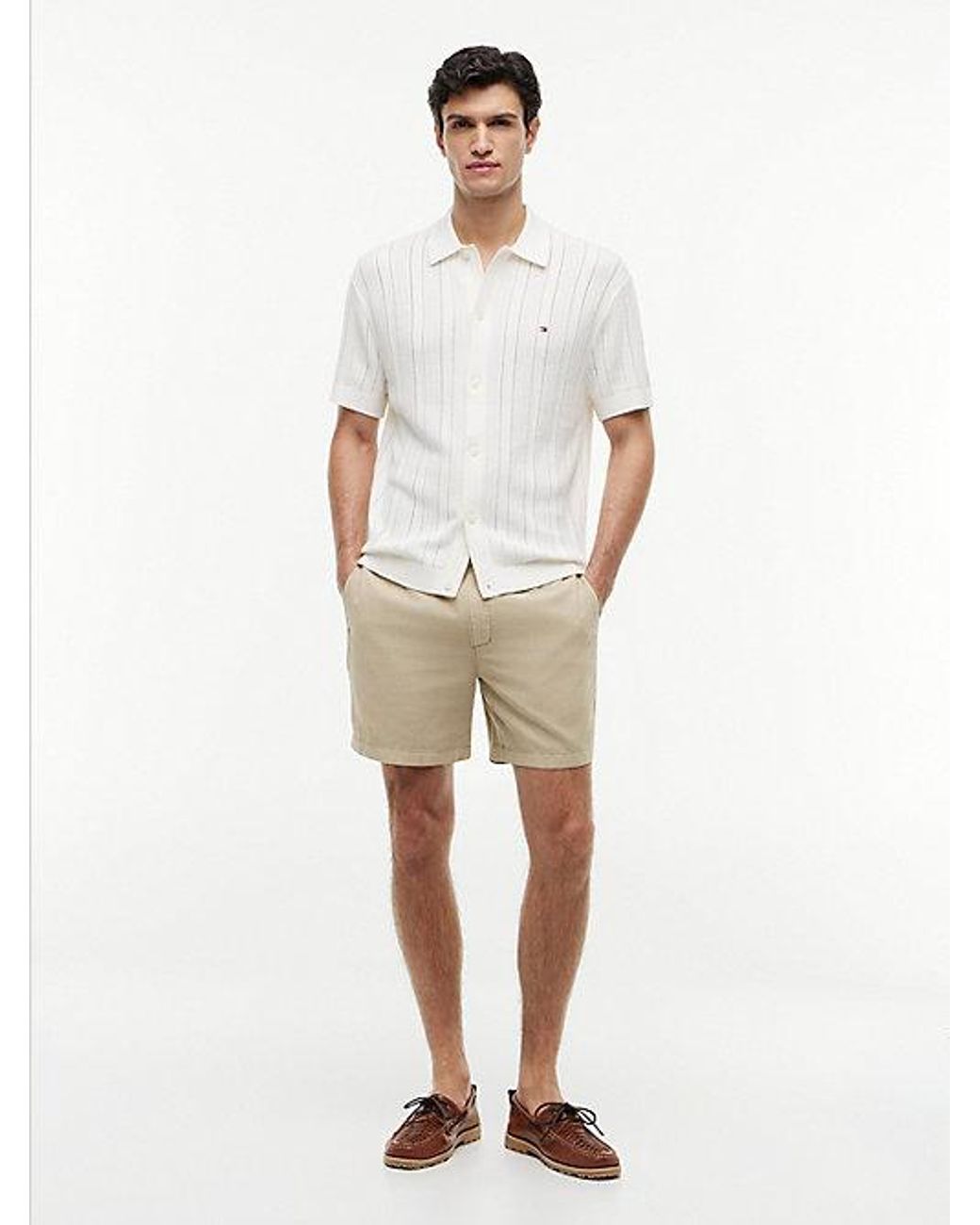 Tommy Hilfiger White Relaxed Pointelle Short Sleeve Shirt With Linen for men
