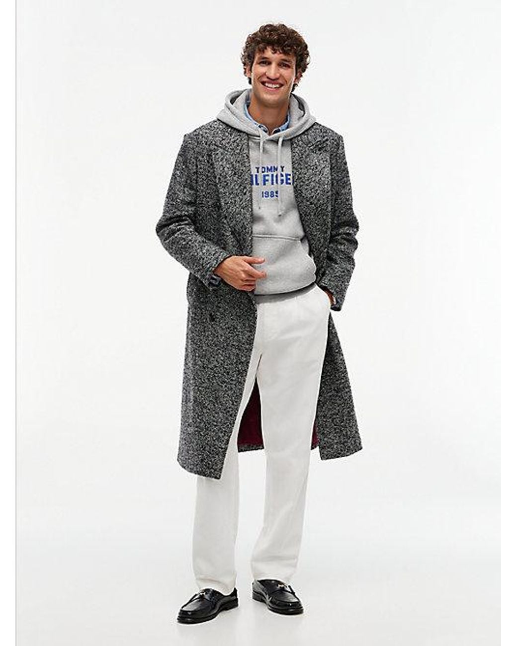Tommy Hilfiger Gray Logo Embroidery Fleece Hoody for men