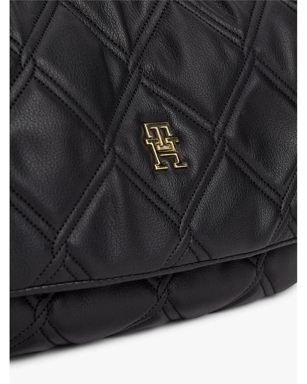 Tommy Hilfiger Black Quilted Th Monogram Shoulder Bag