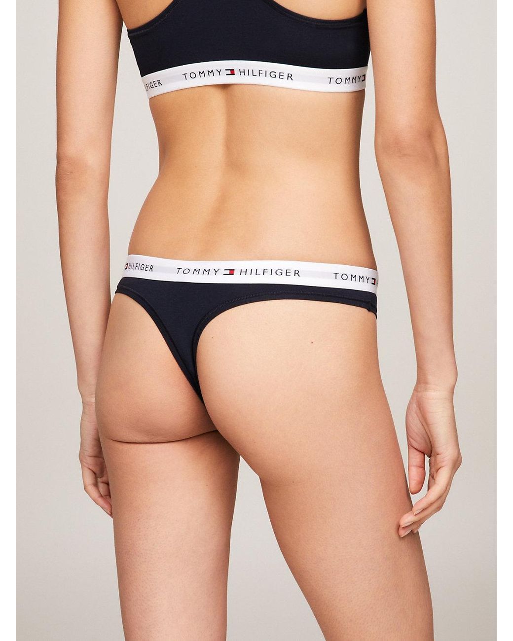 Tommy Hilfiger Blue Repeat Logo Waistband Thong